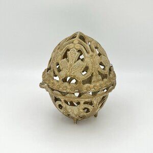 Vintage Cast Iron Potpourri Holder Mothball Cage Pierced Victorian Fleur-de-Lis